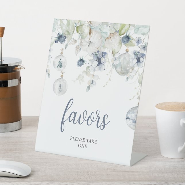 Winter Flowers Shower Favors Pedestal Sign (In SItu)