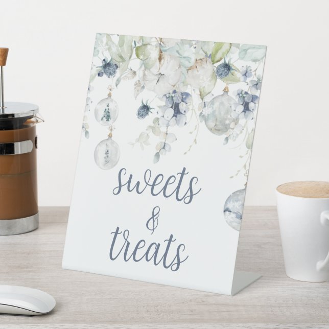 Winter Flowers Shower Sweets & Treats Pedestal Sign (In SItu)