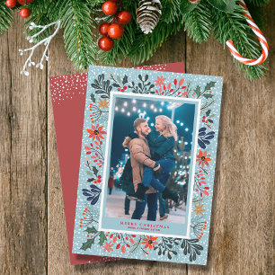 Winter Flowers Snow Christmas Photo Holiday Card