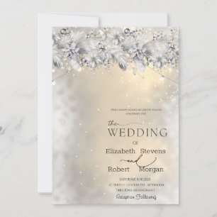 Winter Flowers String Lights Wedding Invitation