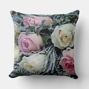 Winter Flowers Winter Roses Throw Pillow