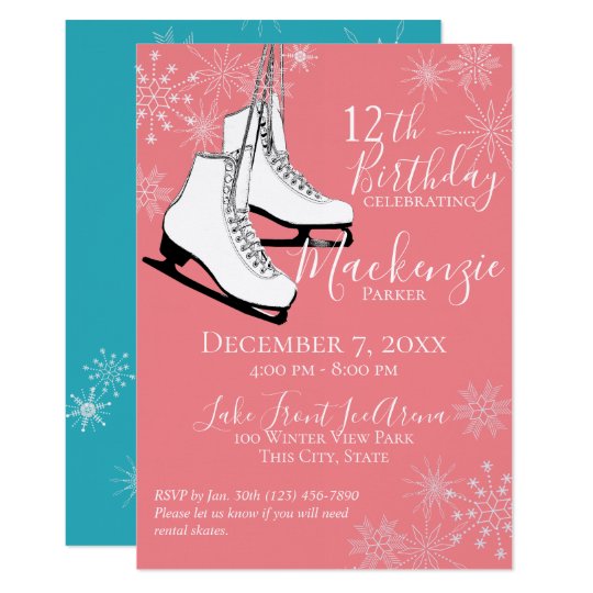 Winter Flurry Ice Skates Birthday Invitation | Zazzle.com