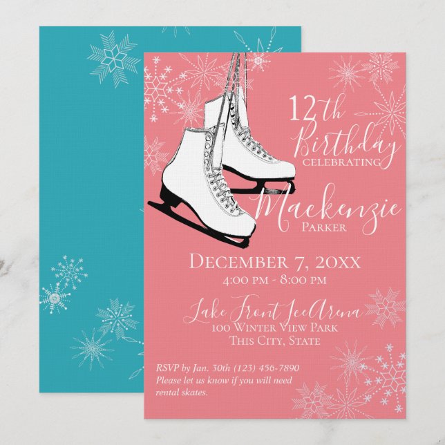 Winter Flurry Ice Skates Birthday Invitation (Front/Back)