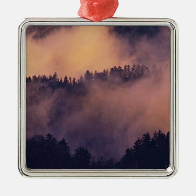 Winter fog in valley at sunset from Morton Metal Ornament (Front)