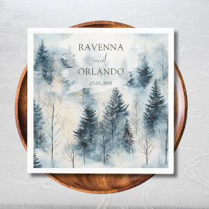 Winter Fog Snow Pine Tree Forest Wedding Napkins