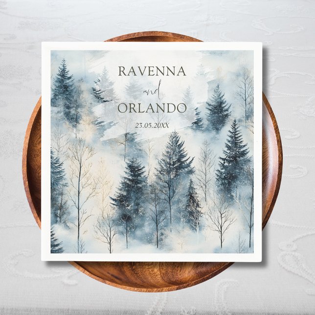 Winter Fog Snow Pine Tree Forest Wedding Napkins (Creator Uploaded)