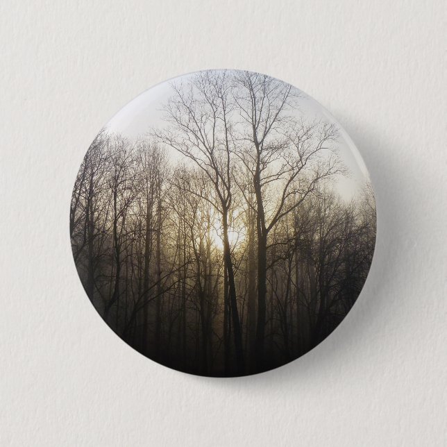 Winter Fog Sunrise Nature Photography Button (Front)