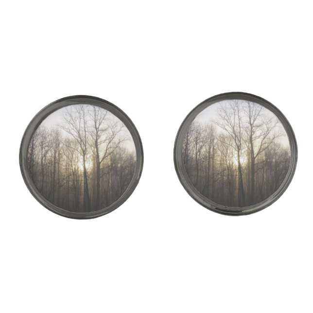 Winter Fog Sunrise Nature Photography Cufflinks (Front)