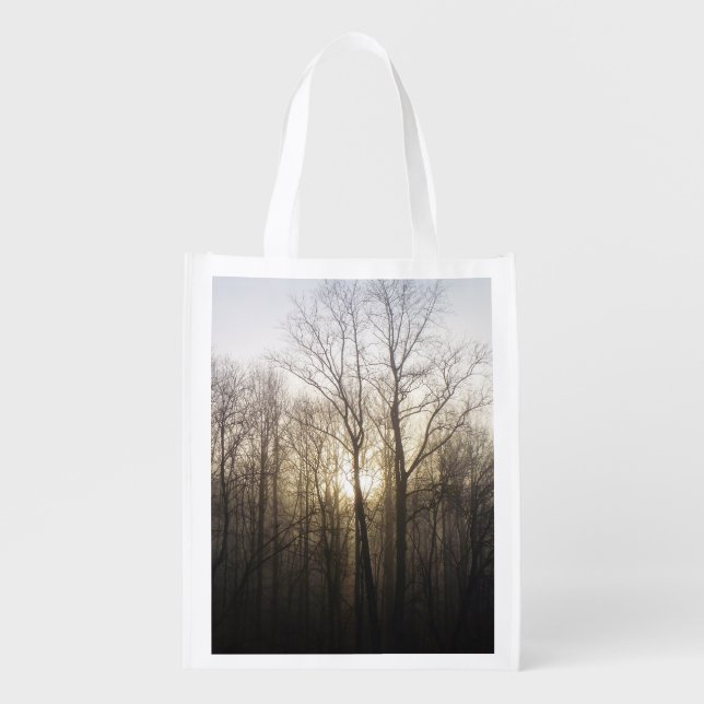 Winter Fog Sunrise Nature Photography Grocery Bag (Front)