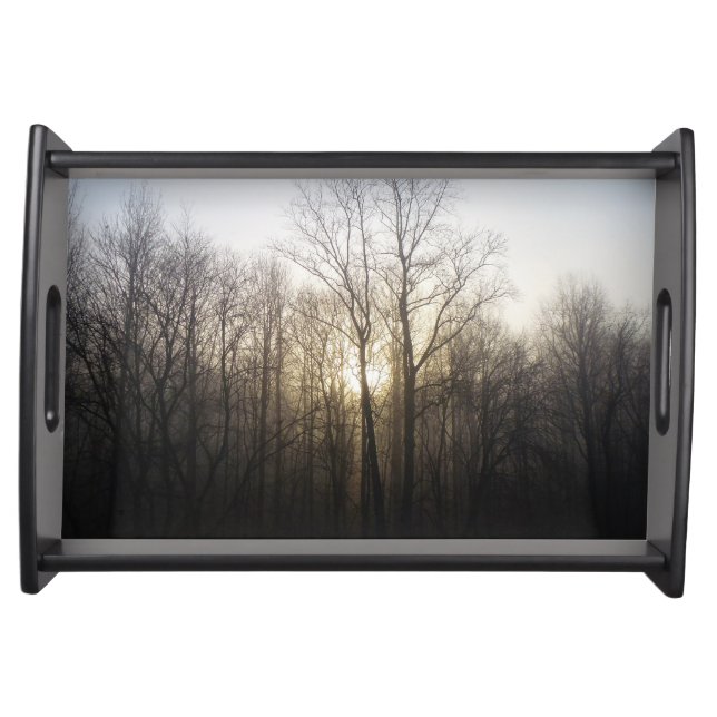 Winter Fog Sunrise Nature Photography Serving Tray (Front)