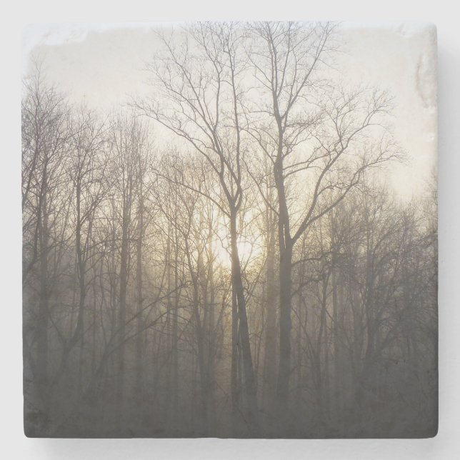 Winter Fog Sunrise Nature Photography Stone Coaster (Front)