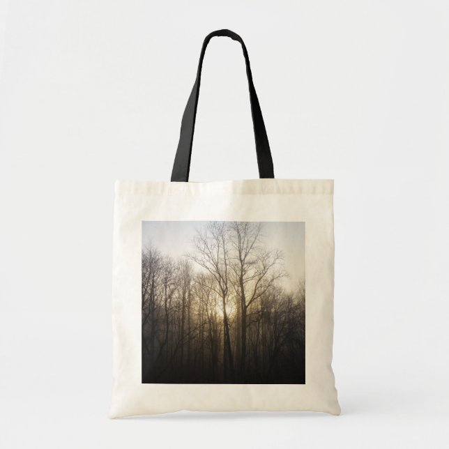 Winter Fog Sunrise Nature Photography Tote Bag (Front)