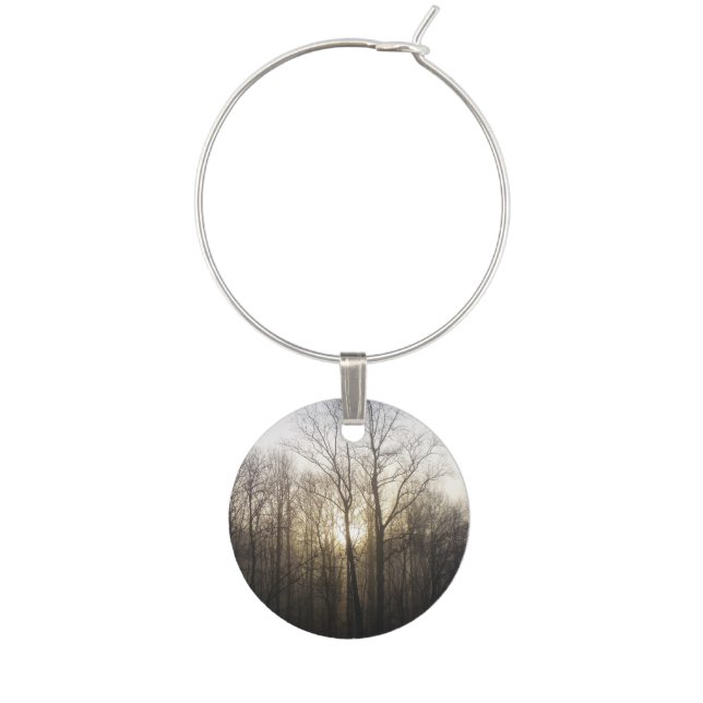 Winter Fog Sunrise Nature Photography Wine Charm (Front)