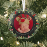 Winter Foliage | Baby's First Christmas Ornament<br><div class="desc">Whether it's your first baby or a new addition to your existing family, a baby's first Christmas is a very special time for all new parents. This ornament makes the perfect gift. Personalized with name, year and a photo framed by lush winter foliage. Add your custom wording to this design...</div>