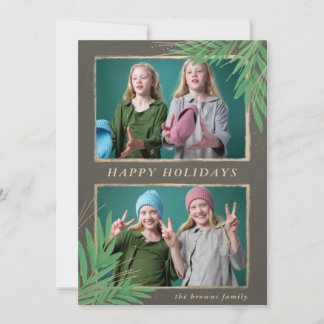 Winter Foliage Botanical Gold Multiple Photo Holid Holiday Card