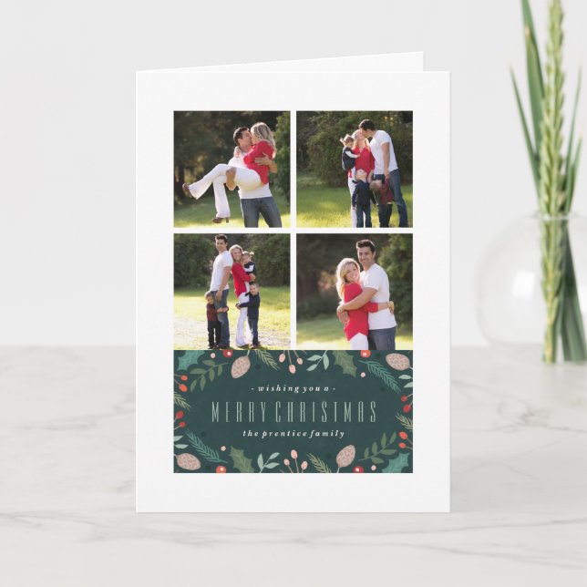 Winter Foliage Christmas Greeting Card - Teal (Front)