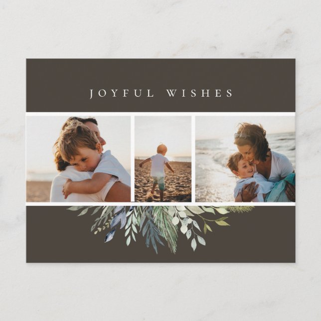 Winter Foliage Christmas Photo Collage Gray Holiday Postcard (Front)