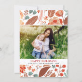 Winter Foliage Floral Happy Holidays Family Photo Holiday Card (Front)