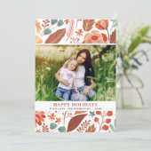 Winter Foliage Floral Happy Holidays Family Photo Holiday Card (Standing Front)