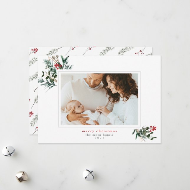 Winter Foliage Frame Christmas Photo Card (Front/Back In Situ)