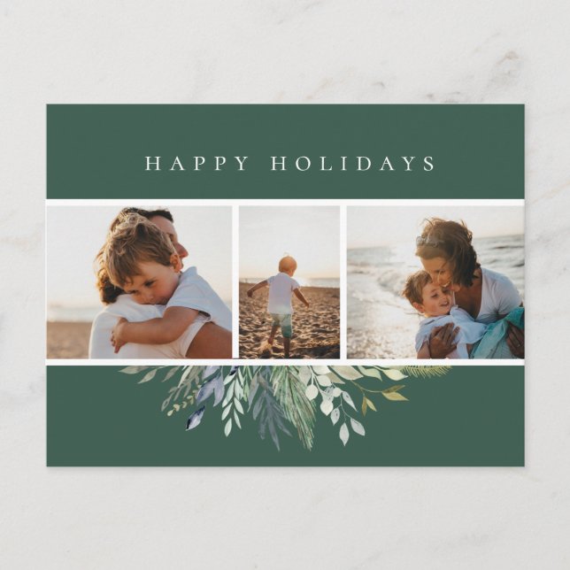 Winter Foliage Green Photo Collage Holiday Postcard (Front)