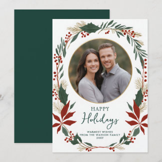 Winter Foliage Greenery Happy Holidays Photo Holiday Card