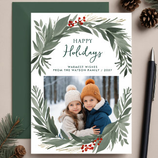 Winter Foliage Greenery Happy Holidays Photo Holiday Postcard