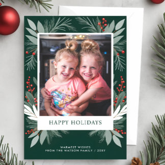 Winter Foliage Greenery Happy Holidays Photo Holiday Postcard