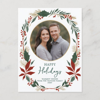Winter Foliage Greenery Happy Holidays Photo Holiday Postcard