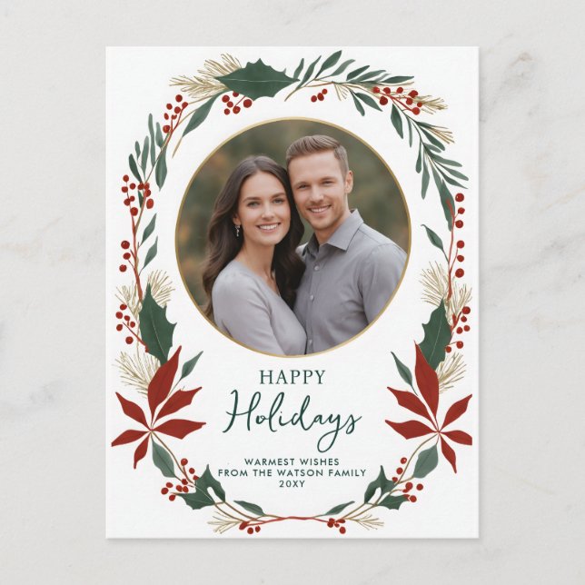 Winter Foliage Greenery Happy Holidays Photo Holiday Postcard (Front)