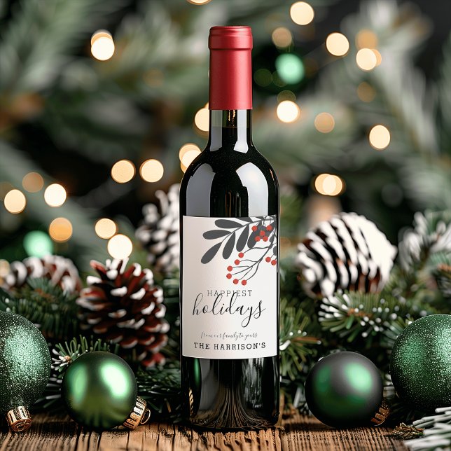 Winter Foliage Happiest Holidays Personalized Wine Label (Winter Foliage Happiest Holidays Personalized Wine Label)