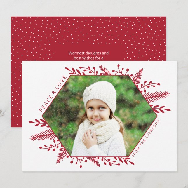 Winter Foliage Horizontal Photo Card | Red (Front/Back)