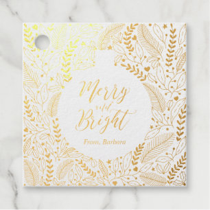 Winter Foliage Merry & Bright Gold Foil Gift Tag