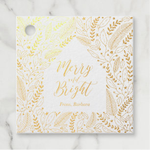 Winter Foliage Merry & Bright Gold Foil Gift Tag