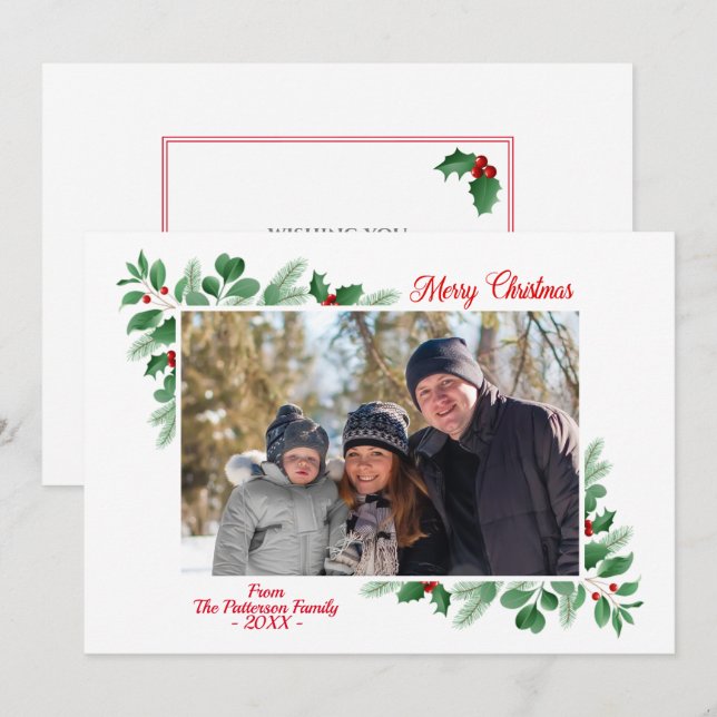 Winter Foliage Merry Christmas Photo Card (Front/Back)