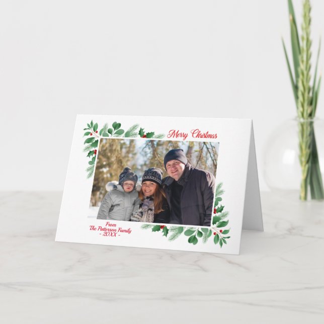 Winter Foliage Merry Christmas Photo Holiday Card (Front)