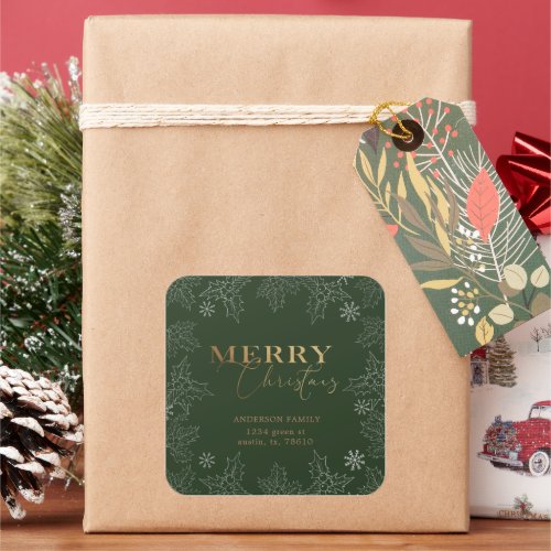 Winter Foliage Merry Christmas Return Address Square Sticker