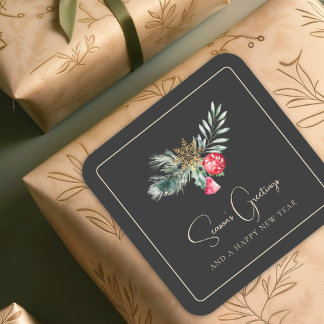 Winter Foliage Minimalist Merry Christmas Ornament Square Sticker