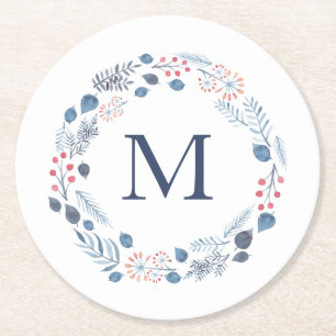 Winter Foliage Monogram Paper Coaster