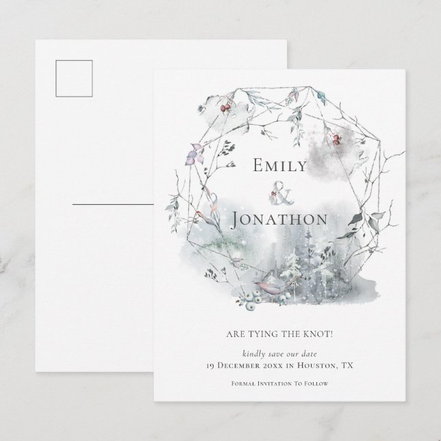 Winter Foliage Names Wedding Save The Date Invitation Postcard (Front/Back)