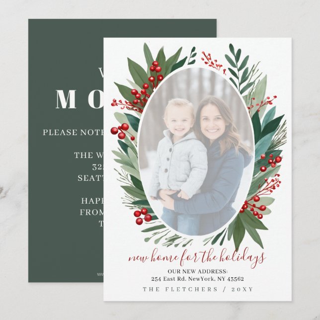 Winter Foliage New Home for Holidays Photo Moving Holiday Card (Front/Back)