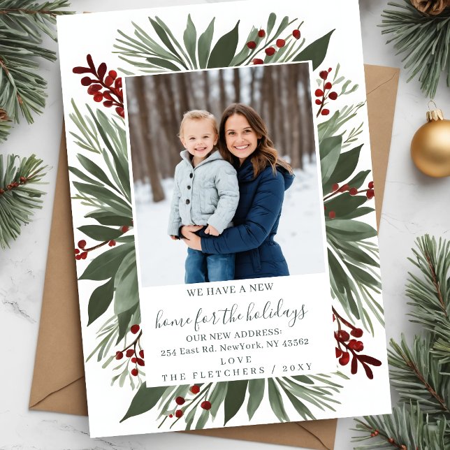 Winter Foliage New Home for Holidays Photo Moving Holiday Postcard (Winter Foliage New Home for Holidays Photo Moving Holiday Postcard)