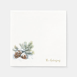 Winter Foliage Personalized Holiday Script Napkins