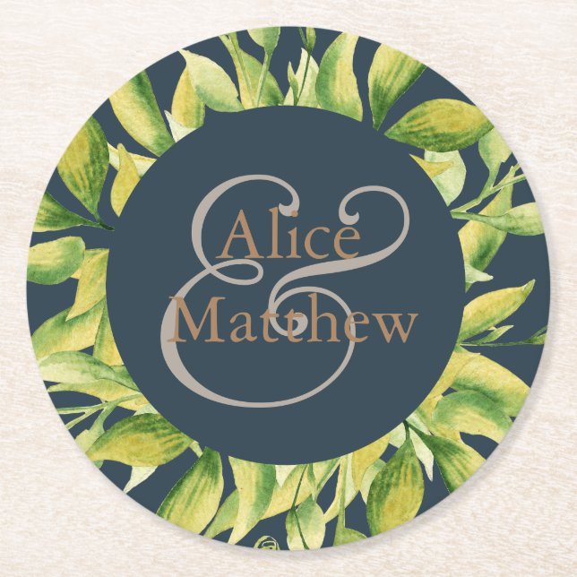 Winter Foliage Personalized Round Paper Coaster (Front)