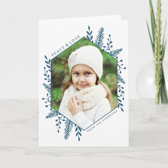 Winter Foliage Photo Holiday Greeting Card | Teal (Front)