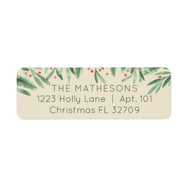 Winter Foliage + Red Berries Classic Ivory Address Label (Front)