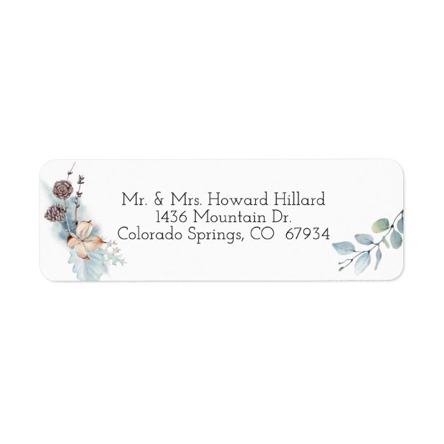 Winter Foliage Watercolor Wedding   Label (Front)