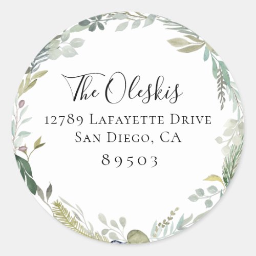 Winter Foliage Wreath Return Address Sticker