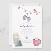 Winter Folk Art Baby Shower Invitation Purple blue (Front)