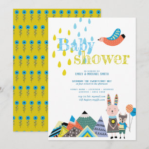 Winter Folk Art Baby Shower Invites Scandinavian